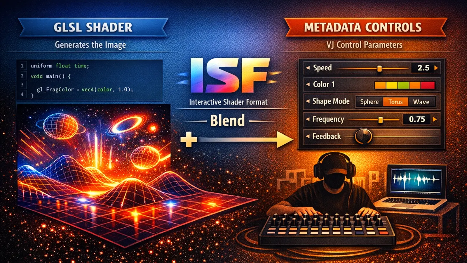 Historical evolution from GLSL GPU programming to the ISF standard used in live VJ performance workflows