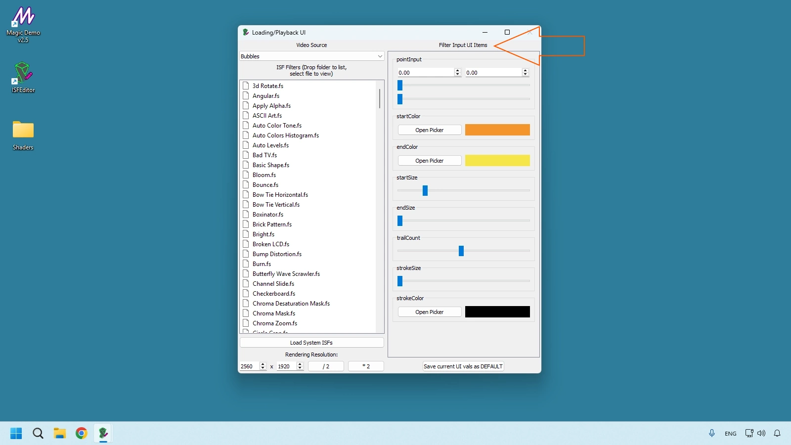 Filter input UI panel with sliders and color controls