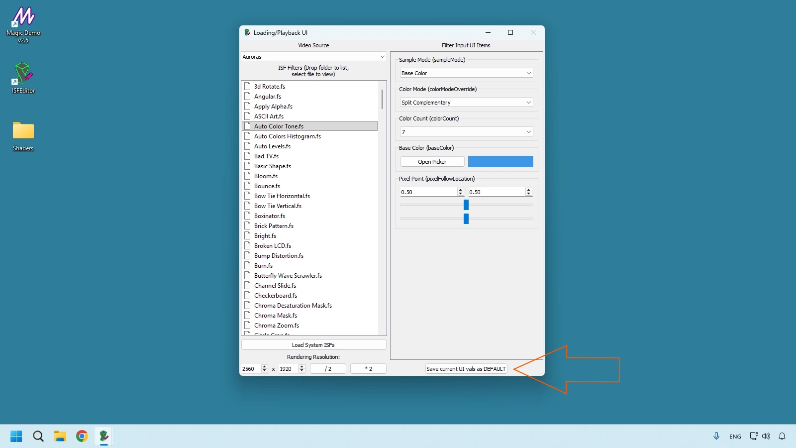 Save Current UI vals as DEFAULT button in ISF Editor
