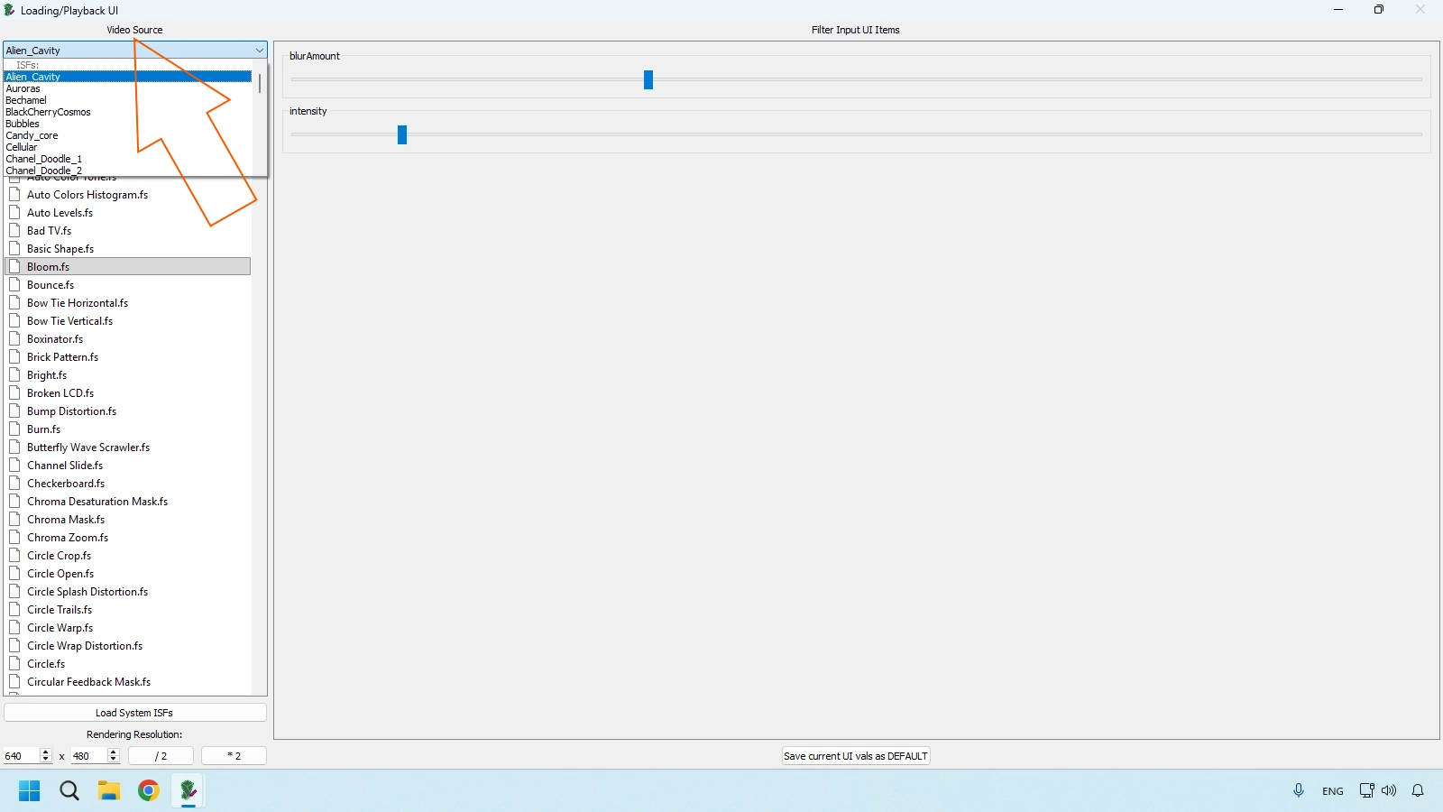 Video source dropdown in ISF Editor Loading Playback UI