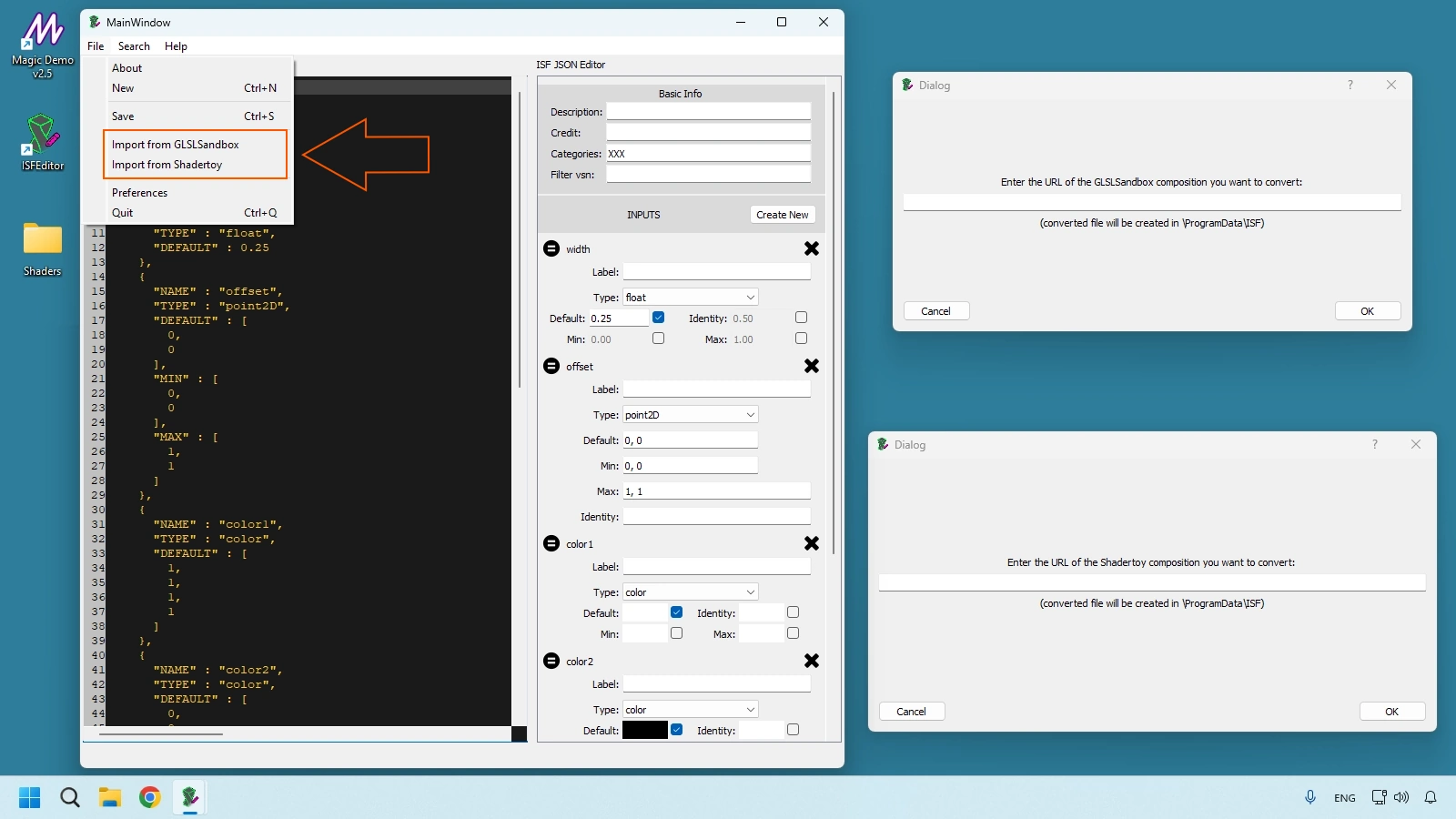 ISF Editor import dialog for GLSL Sandbox and Shadertoy sources