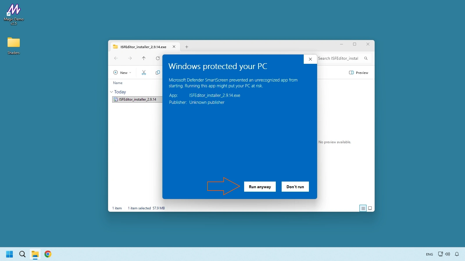 Windows SmartScreen warning while launching ISF Desktop Editor installer